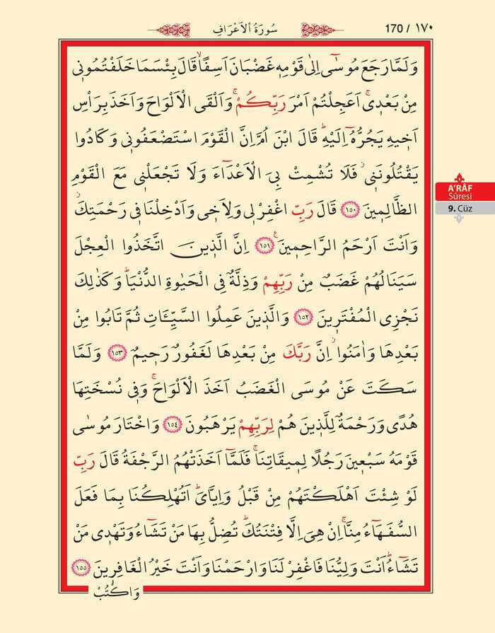 Araf Suresi - 168.Sayfa - 9. Cüzün 2. Hizbi